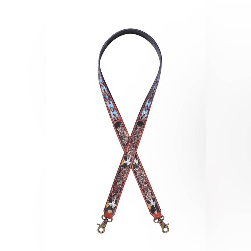 NWT Myra Bag Beaded & Leather Handcrafted Bag Strap with Beautiful Dove Tooling - Picture 4 of 7